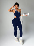 Women Seamless Yoga Jumpsuit Workout Bodysuit Tummy Control Butt-Lifting Gym Clothes Sleek Sportswear Striped Athletic Outfit