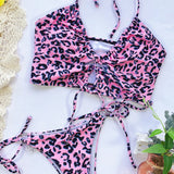 5 Colors Sexy Bikini Swimwear Swimsuit Women Leopard Push Up Drawstring Bikinis Set Bathing Suit Beach Bikini Female Banadores