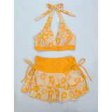S - XL With Skirt Printed Halter Bikini Female Swimsuit Women Swimwear Three-Pieces Bikini Set Bather Bathing Suit Swim V8230