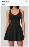 Bodycon Tennis Dress with Shorts Pocket Women Speed Dry Sleeveless V Neck One Piece Sport Outfit Short Dress Fitness Yoga Set