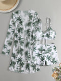 New Sexy 3 Pieces Suit for Women Neck Hanging Bikini Set+Cover-up Swimwear Sunproof Tankini High Waist Shorts Swimsuit Beachwear