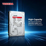 For Toshiba P300 HDWD110 1TB Desktop Hard Drive, 7200RPM SATA3, 3.5 Inch Red Disk, High Speed & Stable Performance