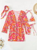 4 PCS Printed With Cover Up Hairband Bikini Female Swimsuit Women Swimwear Four-pieces Bikini set Bather Bathing Suit Swim Lady
