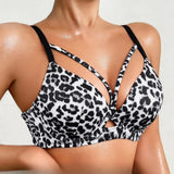 Sexy Leopard Print Bra for Women Push-up Anti-sagging Wire-free One-piece Bras for Small Breasts
