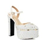 Women Platform Pointed Sandals 15.5CM/6Inch Summer Model Show Sequin Heels Europe and America Nightclub Party Large Size Shoes