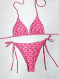 New Retro Polka Dot Tie Side Bikini Set for Women, Sexy Push Up Halter Neck Swimwear, High Waist Beach Bathing Suit, Summer