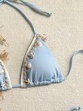 Shell Decoration Halter String Strappy Bikini Women Swimwear Female Swimsuit Two-pieces Bikini Set Ribbed Bathing Suit Swim Lady