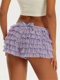 Women's Shorts Solid Color Chiffon Ruffle Layered Short Pants Elastic Waist Casual Bloomers Sexy Hot Shorts Loungewear