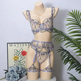 Toucheart Erotic Lingerie Fancy Embroidery See-through Mesh Contrast Color Patchwork Gathertogether Women Delicate Underwear Set