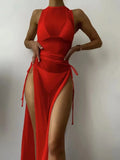 3 Pieces Thong Bikini 2026 Women With Dress String Swimwear Female Solid Swimsuit Beach Wear Bathing Swimming Suit Summer