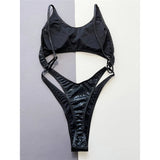 Snake Skin Tummy Cut Out Mini Mirco Thong Women Swimwear One Piece Swimsuit Female High Leg Cut Bather Bathing Suit Swim V5548