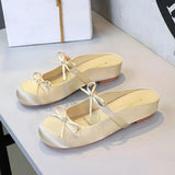 BIGTREE Satin Bow With One Strap With Shallow Mouth Half-Tugging Women's Hollow Inner Heightened Round-Head Sandals Comfortable