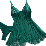 Sexy Sleepwear For Sleeping Night Dress Women Lingеrie Sets Deep V Slip Nightgowns And Panties Lace Ruffle Trim Underwear Pajama