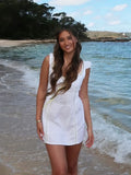 White Lace Dress Summer Women's Dress Bowknot Back Tie Up Short Beach Vestidos Female Sleeveless Mini Casual Cotton Dress 2025