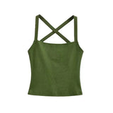 Solid Color Sexy Back-Cross-Strap Tank Top For Women New Summer Slim-Fit Short Outerwear Base Top Pure Desire Casual Style 56ZA