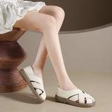 2026 Summer Flat Shoes Women Cross  Hollow Out Breathable Sandals Ladies Soft Sole Slip On Casual