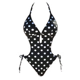 S - XL Polka Dots Halter High Leg Cut One Piece Swimsuit Women Swimwear Female Backless Monokini Bather Bathing Suit Swim V7539