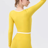 Autumn New Contrasting Yoga Suit for Women with Chest Pad Top Slim and Slim Pilates Running Sports Fitness Long Sleeves Shirts