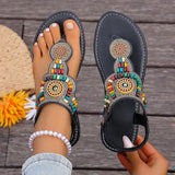 Bohemia Style Flat Heel Sandals for Women Fashion Bead Clip Toe Beach Sandles Woman Plus Size 43 Lightweight Gladiator Sandalias