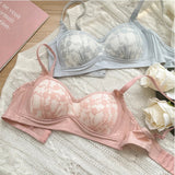 Summer Lace Half Cup Bra Small Bust Beachwear Gathering Light Support Pure Bralette Ultra Thin Wirefree Set AU MOYISU S-XL-32-38