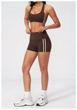 Tight Color Contrast Yoga Suit 2 Pieces Women V Neck Sports Bra Pleate High Waist Shorts Gym Running Fitness Suits Tracksuit