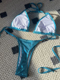 PU Leather Pearls Bikini Mini Micro Thong Bikinis Women Swimwear Female Swimsuit Two-piece Bikini Set Halter Bathing Suit Swim
