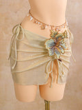 Women embroidery flower glitter metallic bikinis sets 3pcs with split mini skirt swimsuit bathing suit beach outfits biquini
