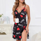 Lace Trim Leopard Nightdress V Neck Backless Side Split Slip Sleep Dress Women's Sleepwear  Dresses