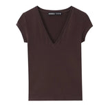 Women's Short-Sleeve Slim-Fit Simple V-Neck T-Shirt Colors Women V Neck Slim Fit Short Sleeve T Shirt Casual Top For Summer K1LO