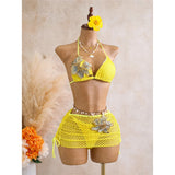 With Skirt 3D Flower Halter Bikini Women Swimwear Female Swimsuit Three-Pieces Bikini Set Padded Bather Bathing Suit Swim  V8346