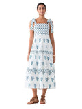 Flower Print Tie Strap Swing Dress Women A-Line Square Neck Tiered Ruffled Summer Bohemian Beach Long Tank Dress