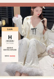 Fashionable Home Pajamas Three-piece Set Island Velvet Pajamas Spring and Autumn Suspenders Sexy Homewear Casual Suit