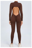 Women Sportwear Yoga Jumpsuit Zip Long Sleeve Back Open Outfit Fitness Tracksuit Tight One-piece Gym Overalls Sports Bodysuit