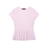 Women's Fashion Skirt Knit Top Women Pink Solid Color V Neck Short Sleeve Knit Top Hem Slim Fit Casual Elegant For Summer HFZN