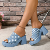 Casual 2025 Polka Dot Design Blue Slippers Women New Square Toe Thick Bottom Sandal Woman Summer Comfort Thick Sole Slides Mujer