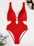 Deep V Neck Cut Out Women Swimwear One Piece Swimsuit Female High Leg Cut Monokini Bather Backless Bathing Suit Swim Beachwear