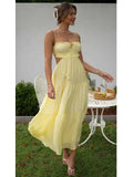 Foridol Strapless Yellow White Summer Dress for Women Elegant Holiday Beach Boho Maxi Long Sundress Backless Sexy Party Vestidos