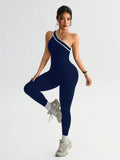 Women Seamless Yoga Jumpsuit Workout Bodysuit Tummy Control Butt-Lifting Gym Clothes Sleek Sportswear Striped Athletic Outfit