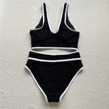 S - XL Sexy V Neck Printed High Waist Bikini Female Swimsuit Women Swimwear Two-pieces Bikini Set Bather Bathing Suit Swim V6997