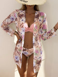 3 Pieces Push Up Bikinis 2026 Women With Kimono Beach Printed Swimsuit Sexy Swimwear Female Bathers Bathing Swimming Swim Suit