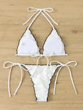 Triangle Halter String Bikinis 2026 Women Sexy Ruffle Swimsuit Solid Cherry Swimwear Female Bathers Bathing Swimming Swim Suit