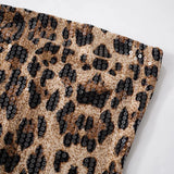 Sexy Chic Leopard Printed Corset Tops Women's Fashion Skinny Zip-up Sequins Crop Tops Strapless Night Club Outfit Streetwear