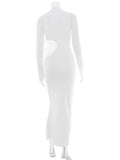 Ahagaga Sexy Dresses For Women Solid Turtleneck Regular Long Sleeves Hollow Out Sheath Basci Slim Fit Female Vestidos Party