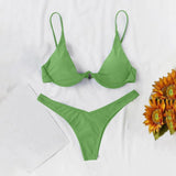 Sexy Underwire Bikini 2024 Mujer Women Solid Red Push Up Bra Thong Swimsuit Halter V Neck Bathing Suit Mini Micro Thong Swimwear
