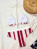 2026 Summer Women's Striped Print Swimsuit Sexy Backless Lace-up Micro Bikini Set Female Push Up Thong Bathing Suit Beachwear