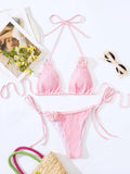DEKA Women Sexy Thong 3D Flowers Bikini Set Halter Strappy Bikini Thong Swimwear Female Swimsuit Two-pieces Bather Bathing Suit