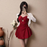 Swimsuit one-piece slimming and conservative skirt for girls, soaking in hot springs for vacation, swimsuit for women, summer