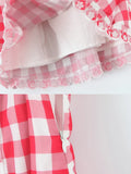 Foridol Plaid Printed Red Women's Dresses White Cotton V Neck Short Party Summer Dress New in Vintage Beach Mini Dress