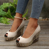 LIHUAMAO Suede wedges women high heels peep toe shoes platform pumps wedding party shoes comfort casual shoes