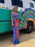 Women Summer Casual Long Dress Tie-Dye Print U-Neck Sleeveless Dress 2026 Fashion Cross Backless Dresses Bohemian Holiday Beach